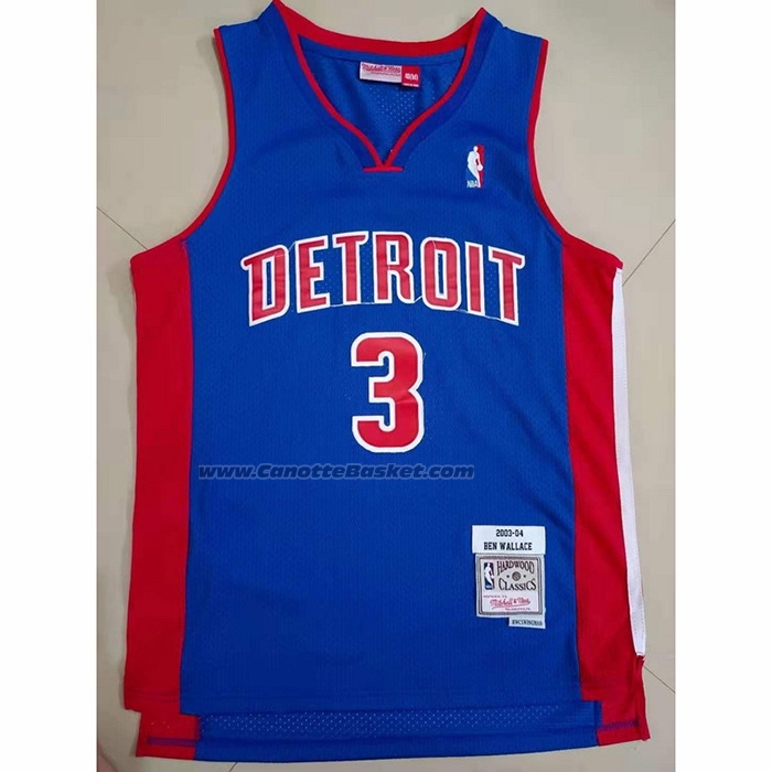 Maglia Detroit Pistons Ben Wallace NO 3 Mitchell & Ness 2003-04 Blu